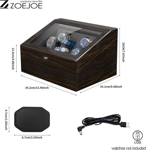 Automatic Watch Winder Box, 6+6 Slot Watch Winders for Automatic Watches Display, Flexible Watch Pillow Fit Men's and Women's Watch Storage, 4 Modes and USB Cable Power Supply, Piano Lacquer Finish in Saudi Arabia
