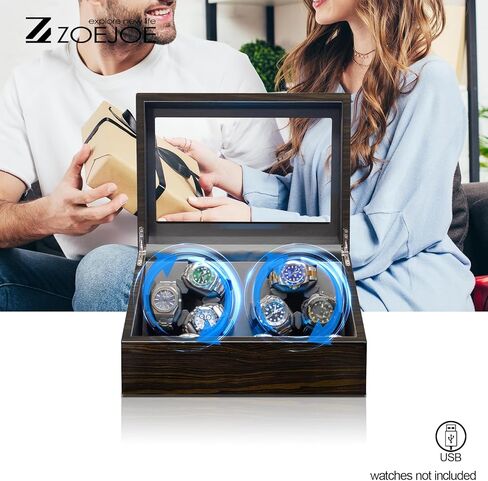 Automatic Watch Winder Box, 6+6 Slot Watch Winders for Automatic Watches Display, Flexible Watch Pillow Fit Men's and Women's Watch Storage, 4 Modes and USB Cable Power Supply, Piano Lacquer Finish in Saudi Arabia