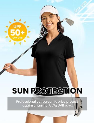 Rdruko Women's Golf Polo قمصان جافة Fit Fit Collared Tennis Tennis Disual Work Terts v الرقبة رطوبة الفتل القصيرة in Kuwait