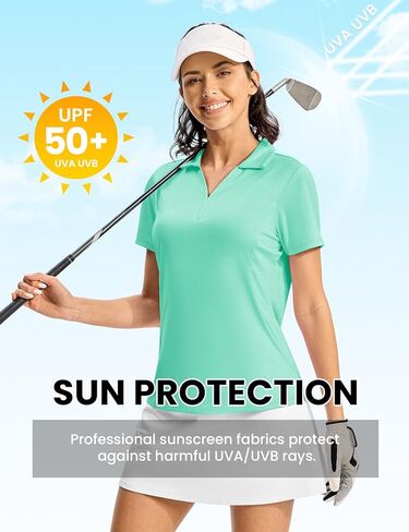Rdruko Women's Golf Polo Shirts Dry Fit Collared Tennis Casual Work Shirts V Neck Moisture Wicking Short Sleeve in Kuwait