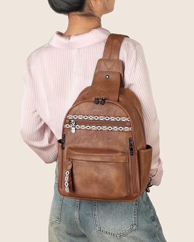 FADEON Sling Bag for Women Large Crossbody Purse Sling Backpack PU Leather Designer Anti Theft Sling Bags 4 RFID Card Slot in Saudi Arabia