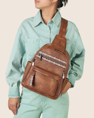 FADEON Sling Bag for Women Large Crossbody Purse Sling Backpack PU Leather Designer Anti Theft Sling Bags 4 RFID Card Slot in Saudi Arabia