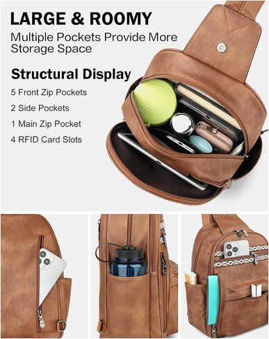 FADEON Sling Bag for Women Large Crossbody Purse Sling Backpack PU Leather Designer Anti Theft Sling Bags 4 RFID Card Slot in Saudi Arabia