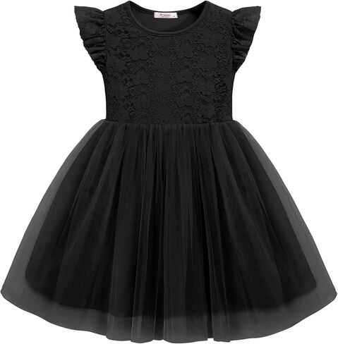 Arshiner Toddler Lace Tutu Dresses Ruffle Sleeve 3 Layers Tulle Flower Wedding Birthday Summer Little Girls Dress in Kuwait