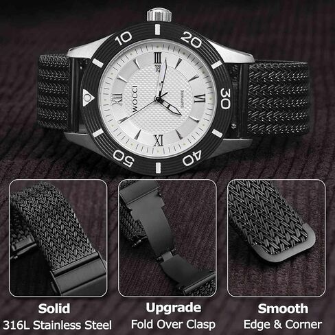 WOCCI Elite Metal Watch Band for Women and Men, Mesh Woven, 316L Stainless Steel, Quick Release, Upgraded Fold Clasp, Strap Width 14mm 16mm 18mm 20mm 22mm in Kuwait