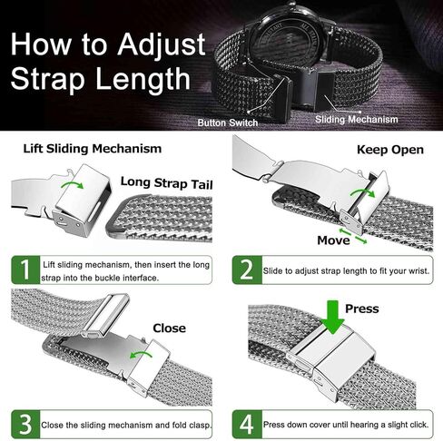 WOCCI Elite Metal Watch Band for Women and Men, Mesh Woven, 316L Stainless Steel, Quick Release, Upgraded Fold Clasp, Strap Width 14mm 16mm 18mm 20mm 22mm in Kuwait