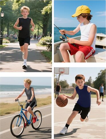 Boys Compression Shirt,Youth Sleeveless Athletic Tank Tops,Football Undershirt Wicking Sport Kids in Kuwait