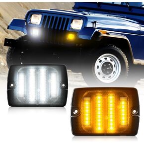 AUTOONE Upgraded Switchback LED Lights Lamps Assembly Compatible with Jeep Wrangler YJ 1987-1993 Amber Front Turn Signals and White DRL, 500% Brighter & Smoke Lens, Pack of 2