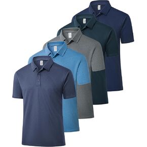 ZITY 5 Pack Mens Polo Shirts Short Sleeve Casual Performance Moisture Wicking Golf Shirt