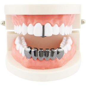 Psivika Single Plain Gap Top Grillz Tooth Top and Bottom Teeth Hip Hop Teeth Grillz Caps Top and Bottom Set for Your Teeth
