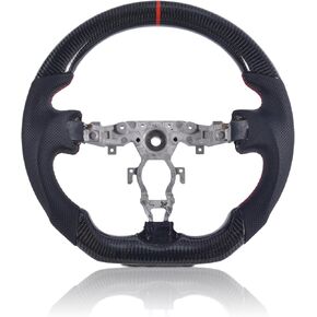 Carbon Fiber Steering Wheel for Nissan 370z 2008-2020, D-shaped Flat-bottom Perforated Leather Grip