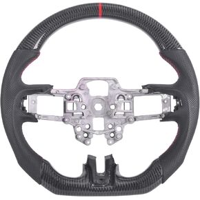Carbon Fiber Steering Wheel for Mustang EcoBoost/GT/Shelby GT350/GT350R 2018-2021,D-shaped Flat-bottom Perforated Leather Grip with Replacement Trim