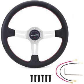 RASTP 13.8"/350mm Racing Steering Wheel, Grip PU Leather & Aluminum Alloy Spoke 6 Bolt Steering Wheel-Gold