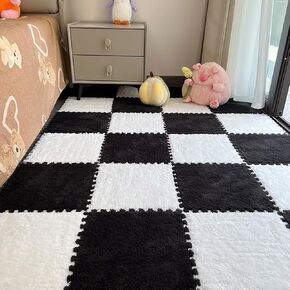 12 PCS Plush Foam Interlocking Carpet Philes ، Soft Shaggy Fluffy Floor Srugs with Padding ، Floor Floor Prestes for Home Kids Room Room (White and Green ، 11.8 × 11.8 × 0.39)