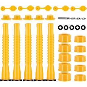 Upgraded Gas Can Spout Replacement Kit, Gas Can Nozzle Replacement, Flexible Pour Nozzle Fit For 1/2/5/10 Gallon Gas Cans, Fuel Can Spout Replacement (5 Kit-Yellow)