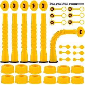 Gas Can Spout Replacement(6 Kit-yellow), Flexible Gas Can Nozzle Replacement with Gas Can Vent Caps, Spout Cover, Base Caps Fuel Can Spout Replacement For most 1/2/5/10 Gallon Gas Cans