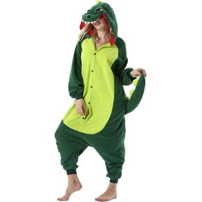 DarkCom Green Dinosaur Onesie Halloween Costume One Piece Unisex Adult Pajamas Women Men Sleepwear Christmas Pajamas
