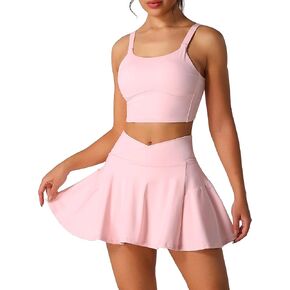 2 Piece Tennis Dress for Women High Waisted Pleated Skirt Sets Compression Sports Bra Golf Athletic Outfits