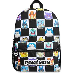 Pokemon Kids Backpack with Water Bottle Pocket for School, Sports, Travel - Anime Gifts (Black/White)