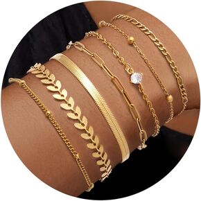 الأساور الذهبية للنساء العصرية ، Dainty14k الأساور المطلية بالذهب الحقيقي مجموعة للنساء ، حزمة سوار رفيعة وقابلة للتكديس ، أساور سلسلة ارتباطات غير مشوهة ، هدايا المجوهرات المقاومة للماء للنساء