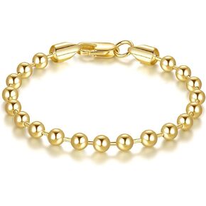 14K Gold Bracelets for Women Bracelets for Men Simple 5mm Bead Chain Bracelet for Women Gold Jewelry Presents for Men 6.5/7/7.5/8/9in