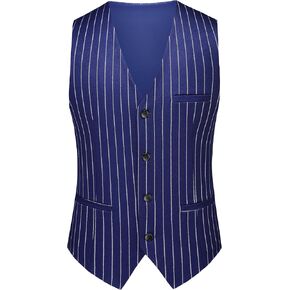 Mogu Mens Stered Vest - Slim Fit Dress V -techcoat sealeveless Pinstripe Suit for Discal