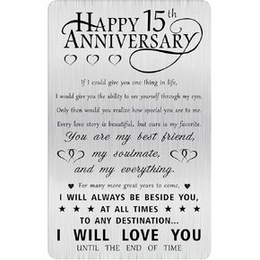 Alotozo 15th Anniversary Card Gifts, Happy 15 Years Wedding Anniversary Engraved Wallet Card Gift for Her Men Him Wife Husband