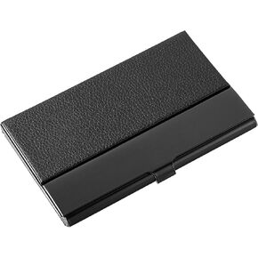 Business Card Holder Case Pocket Professional Engraved PU Leather Stainless Steel Credit ID Case Metal Buckle Style Shut Slim Purse Name Card Holder with Interior Lining for Women Men