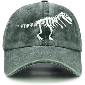 Boys' Skull Dinosaur Hat, Embroidered Dino Washed Adjustable Baseball Cap for Kids Age 3-11