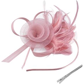 Fumwase Women Tulle Feather Fascinators with Headband and Clip Elegant Hair Accessories for Tea Parties Weddings