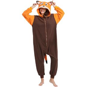 Unisex Adult Animal Halloween Cosplay Costume Pajamas, Women Men Two Piece Uniform Fox Cartoon Onesie