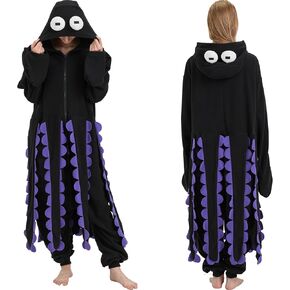 Adult Octopus Onesie Halloween Costume Sea Creatures One-Piece Cozy Cosplay Pajamas for Women and Men