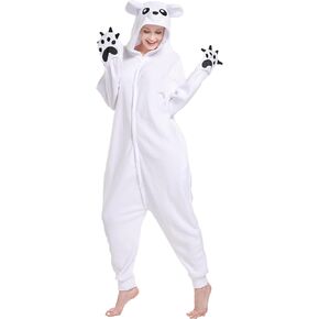 Bear Onesie Adult Animal Pajamas Halloween Christmas Bear Cosplay Costume Loungewear Homewear for Women Men, White