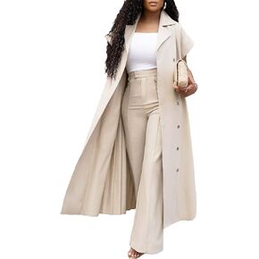 Tbahhir Women's Casual Jacket Outfits 2 Piece Pants Sets Pleated Long Cardigan Wide Leg Baggy Trousers Business Suit