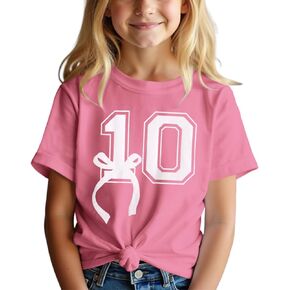 CM C&M WODRO 10th Birthday Shirt Girl Pink Bow Graphic Tee 10 Year Old Birthday Party T-Shirt Girl Summer Short Sleeve Tops