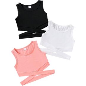 Toddler Girl Clothing Set - Solid Basic Round Neck Criss Cross Hem Crop Top - 3 Piece Girl Tank Tops (3-7T)