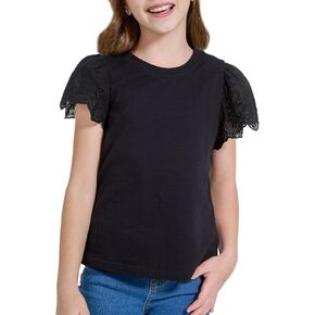 WULFUL Girls Shirts Fashion Cotton Summer Short Sleeve Tops Casual T-Shirts 4-15 Years Old