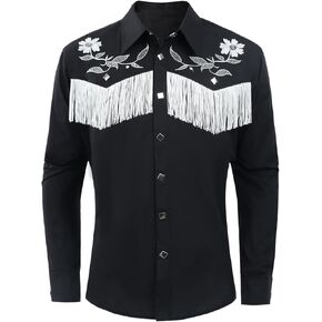 Ltakk Men's Western Cowboy Black Polyester Blend Long Long Morted Button Down Down