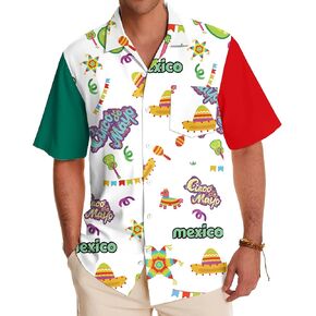 Cinco De Mayo Shirts for Men Mexico Short Sleeve Button Down 5 De Mayo Bowling Shirt Sombrero Hats Graphic Tops