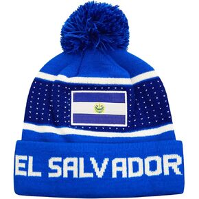 El Salvador Country Flag Unisex Adult Pom Pom Beanie in Navy/Blue
