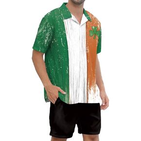 color cosplayer St. Patrick's Day Mens Button Down Shirts Irish Hawaiian Shirt for Men