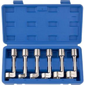 6pc Diesel Injector Line Socket Wrench Set, 1/2" Dr Fuel Line Disconnect Tool Kit with 12 14 16 17 18 19mm Sizes, L-Type High Pressure Fuel Line Socket for Dismantling Injector Lines