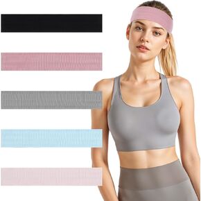 5 Pcs Sports Headbands for Women, Elastic Running Headband Moisture Wicking Non Slip Sweatbands Fashionable Workout Hairbands Soft Sweat Wicking Stretchy Headband for Sports Running Athletic Gym