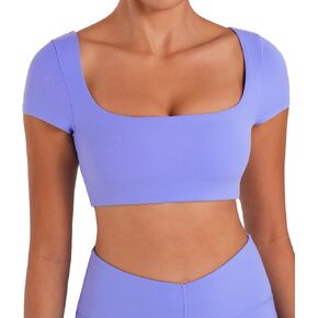 Sunzel Womens Short Sleeve Crop Top مع بنيت في حمالة صدرية اليوغا اليوغا تي شيرت غير رسمية تمرينات الرياضة الصالة الرياضية النشط مع الحشو
