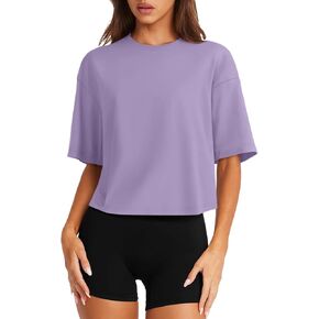 LASLULU Womens Cotton Short Sleeve Workout Shirts Loose Fit Crop Tops Yoga Gym Tee Casual Athletic Running T-Shirts
