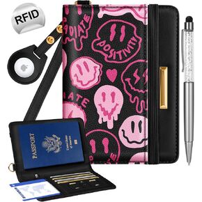 Slohif Airtag Passport Holder Cover Wallet Case for Travel Women - Leather RFID Blocking Passport Book Multiple Personalized Organizer Slim Portable Carrier Card Slots Protector Sleeve Butterfly