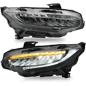 مجموعة المصابيح الأمامية VLAND متوافقة مع الجيل العاشر من Honda Civic Sedan/Coupe/Hatchback/Type R 2016-2021 W/DRL الديناميكي لبدء التشغيل DRL، ضوء أمامي LED مع إشارة انعطاف تسلسلية، Plug-n-Play in Kuwait