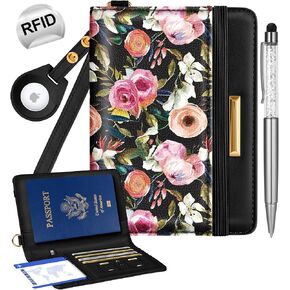 Slohif Airtag Passport Holder Cover Wallet Case for Travel Women - Leather RFID Blocking Passport Book Multiple Personalized Organizer Slim Portable Carrier Card Slots Protector Sleeve Butterfly in Saudi Arabia