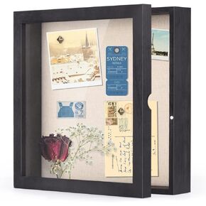 SZQINJI 11x14 Shadow Box Frame Memory Box Flower Shadow Box Display Case with Linen Back Glass Magnetic Door for Memorabilia Awards Medals Photos Rustic Black Wall and Tabletop