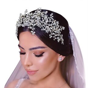 Rhinestone Bride Headband, Elegant Wedding Hair Pieces for Brides, Bridal Hair Accessories(Silver)